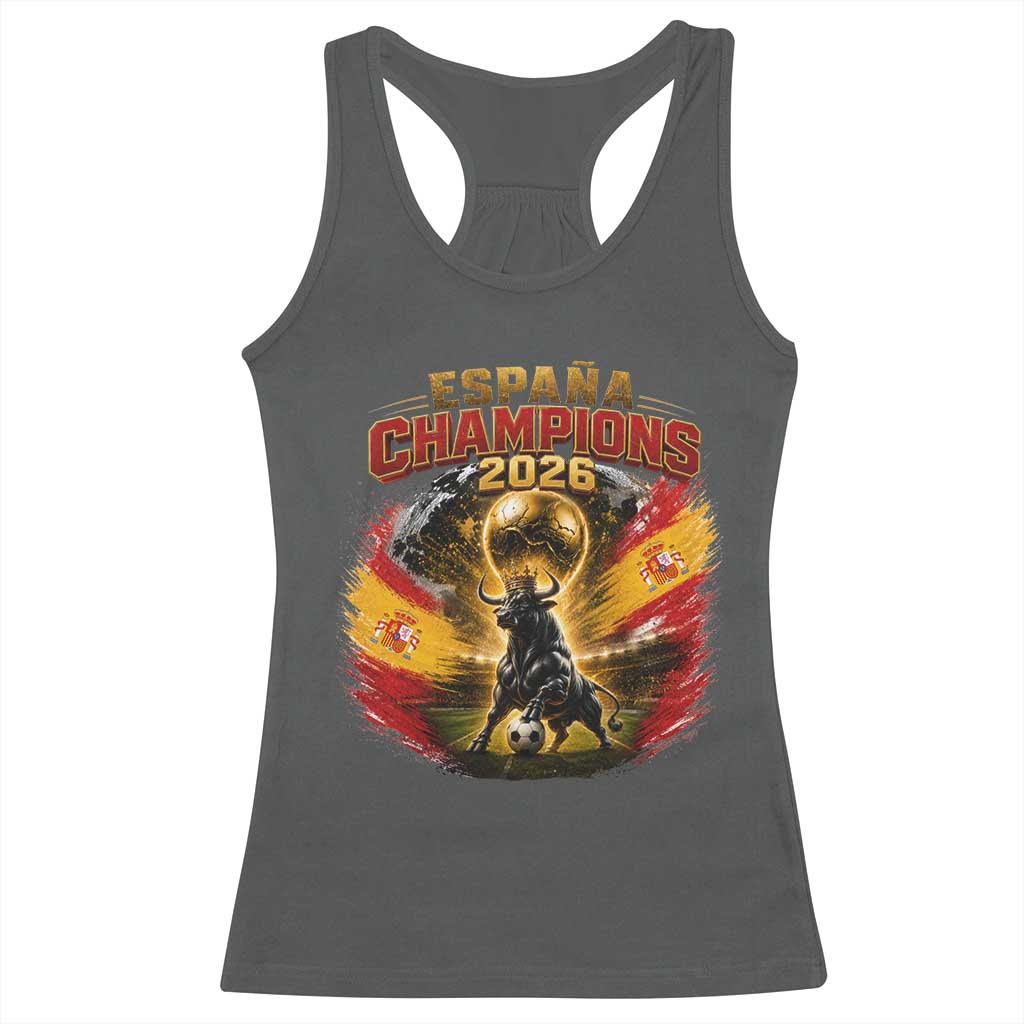 Espana Champions 2026 Racerback Tank Top Spain Football Fan Spanish Bull Graphic