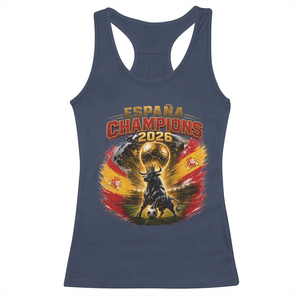 Espana Champions 2026 Racerback Tank Top Spain Football Fan Spanish Bull Graphic