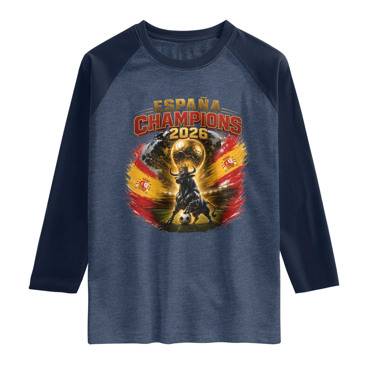 Espana Champions 2026 Raglan Shirt Spain Football Fan Spanish Bull Graphic