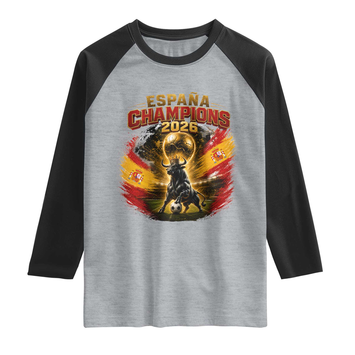 Espana Champions 2026 Raglan Shirt Spain Football Fan Spanish Bull Graphic