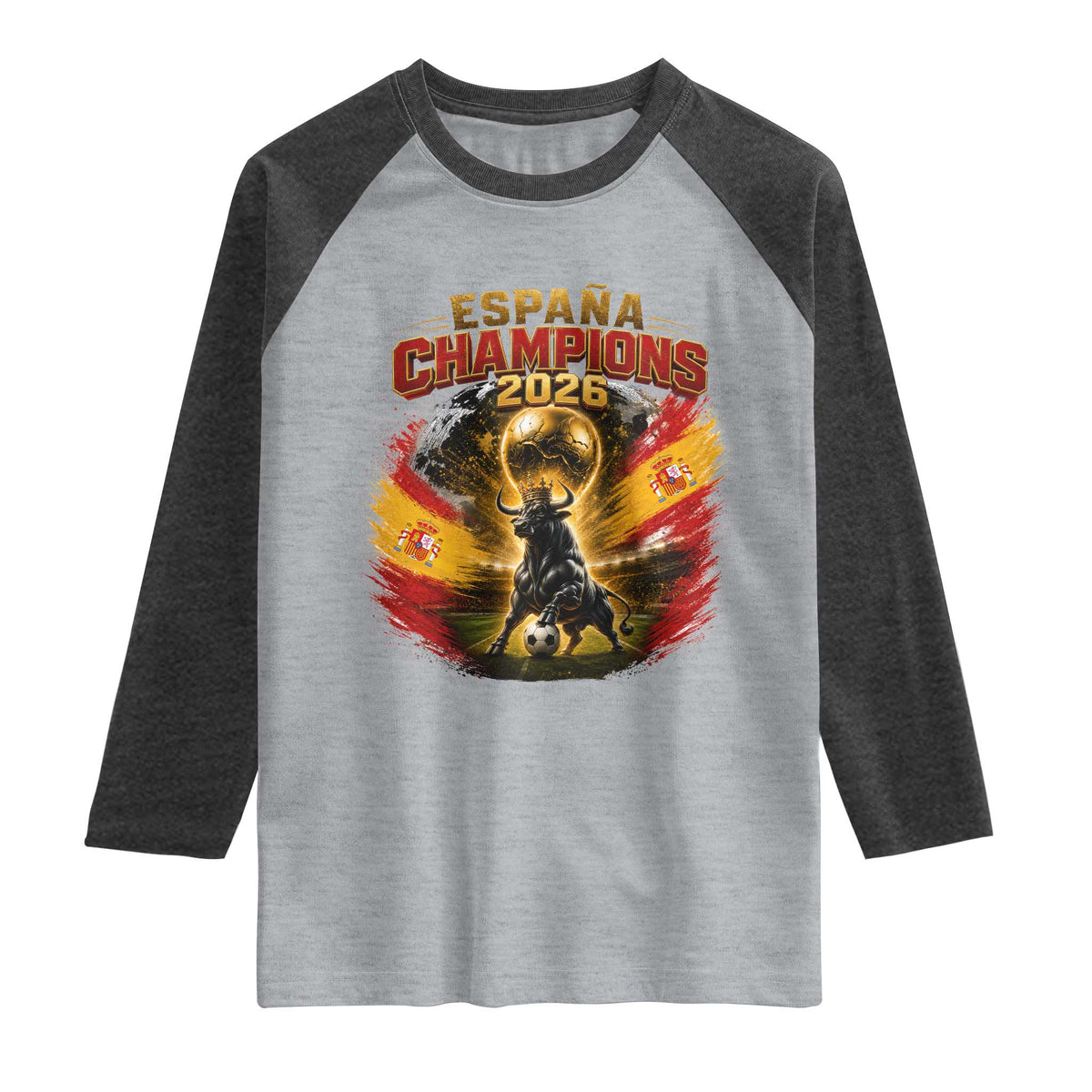 Espana Champions 2026 Raglan Shirt Spain Football Fan Spanish Bull Graphic