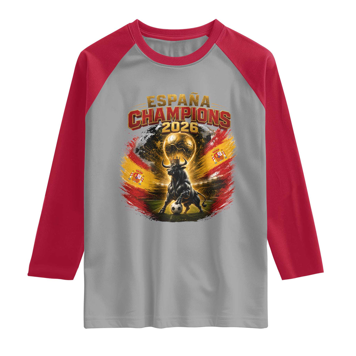 Espana Champions 2026 Raglan Shirt Spain Football Fan Spanish Bull Graphic