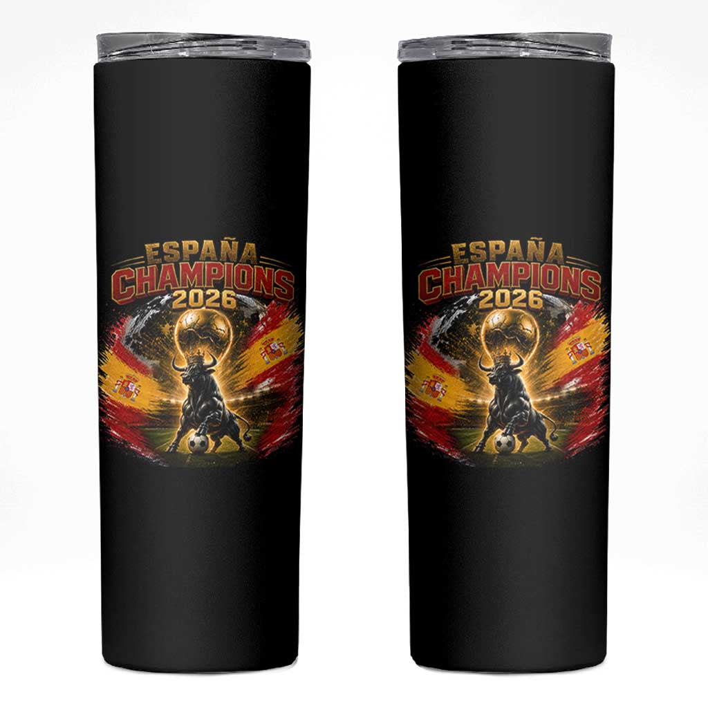 Espana Champions 2026 Skinny Tumbler Spain Football Fan Spanish Bull Graphic