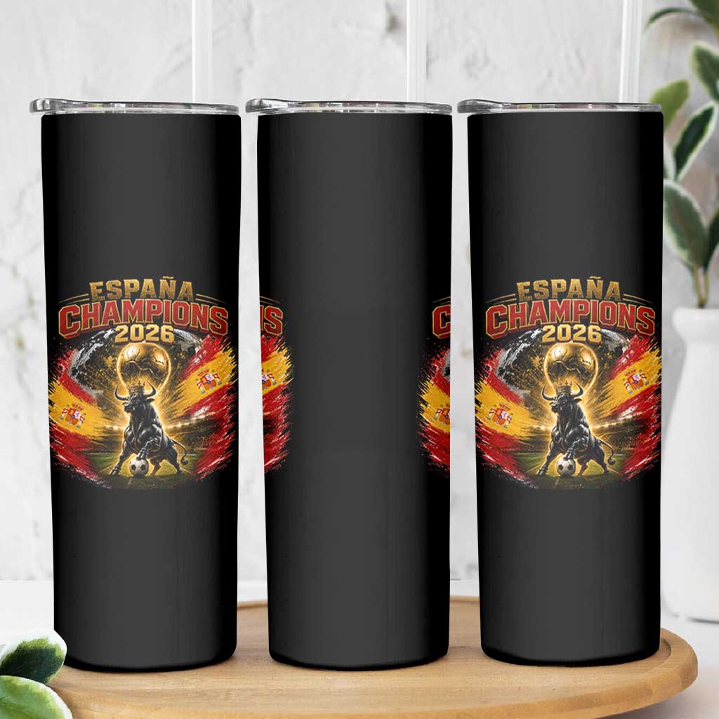 Espana Champions 2026 Skinny Tumbler Spain Football Fan Spanish Bull Graphic