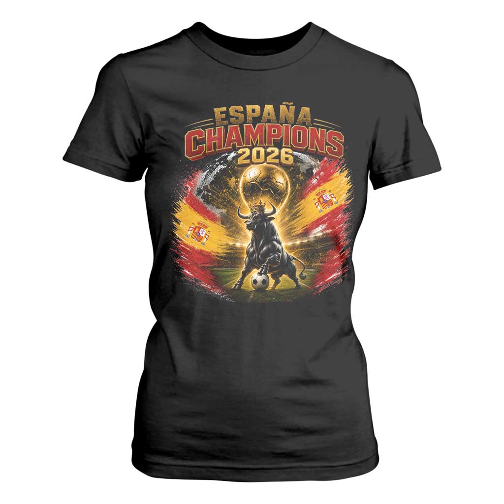 Espana Champions 2026 T Shirt For Women Spain Football Fan Spanish Bull Graphic