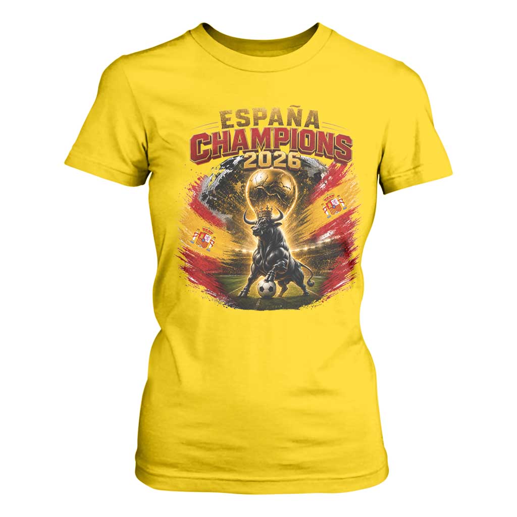 Espana Champions 2026 T Shirt For Women Spain Football Fan Spanish Bull Graphic
