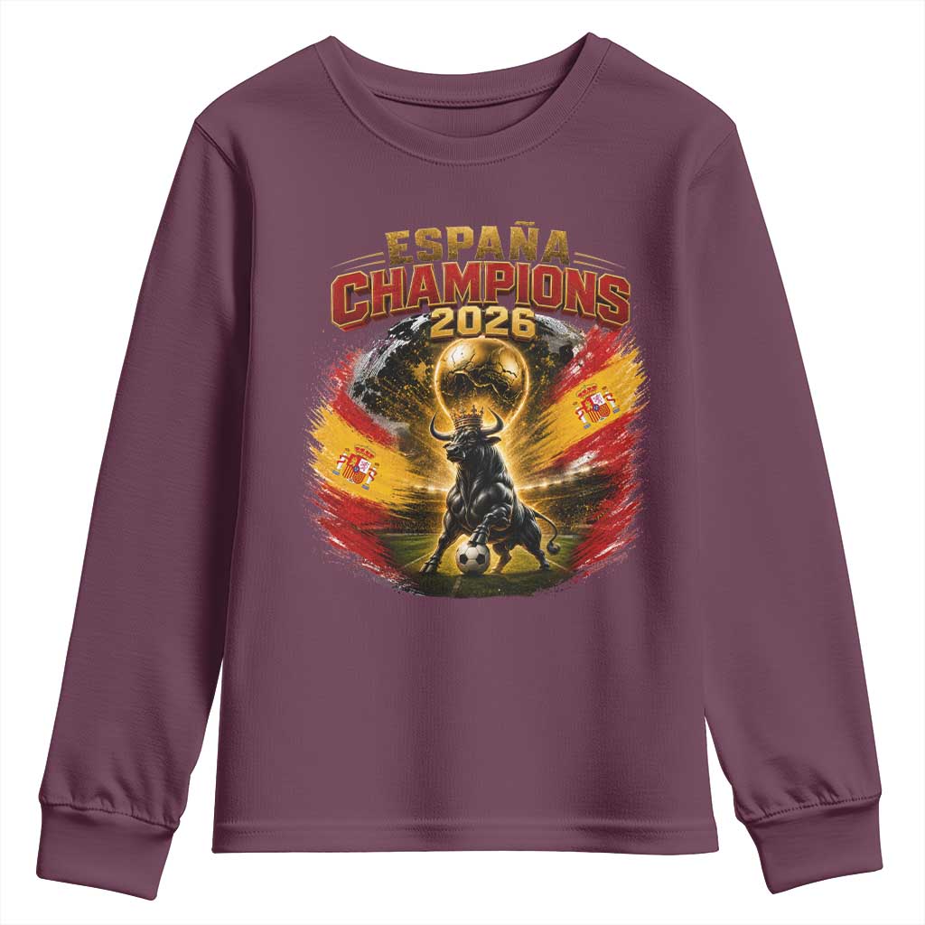 Espana Champions 2026 Youth Sweatshirt Spain Football Fan Spanish Bull Graphic