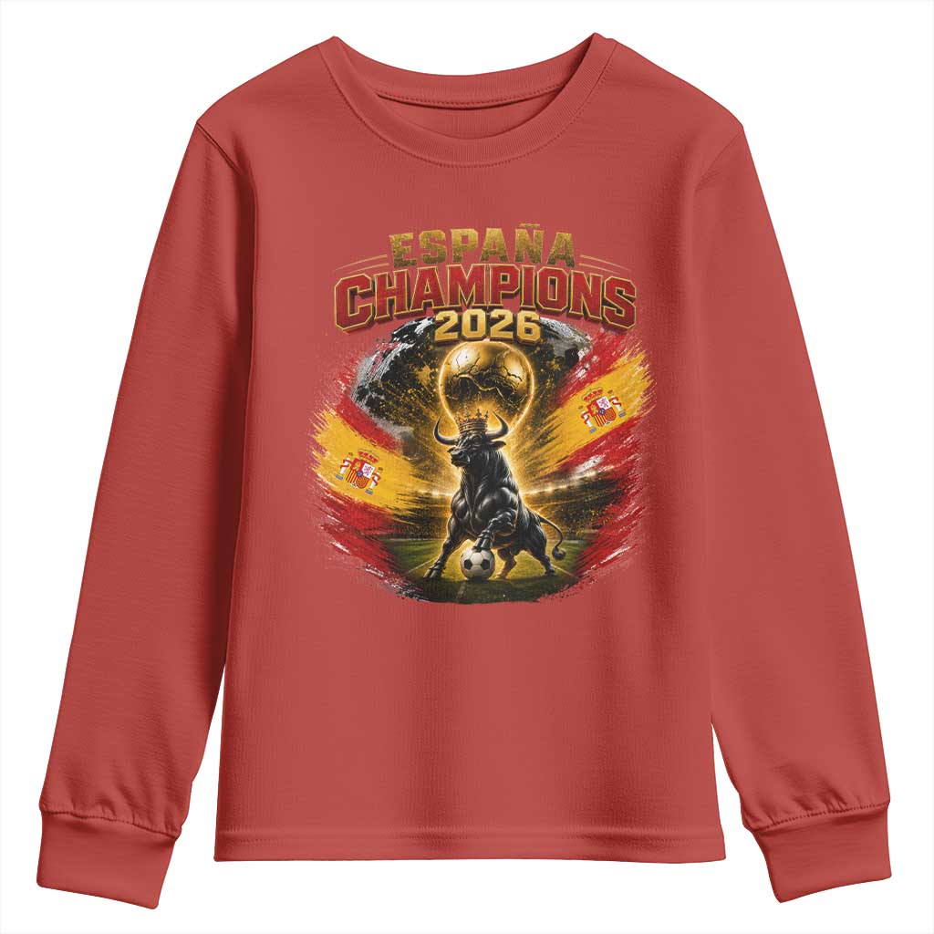Espana Champions 2026 Youth Sweatshirt Spain Football Fan Spanish Bull Graphic