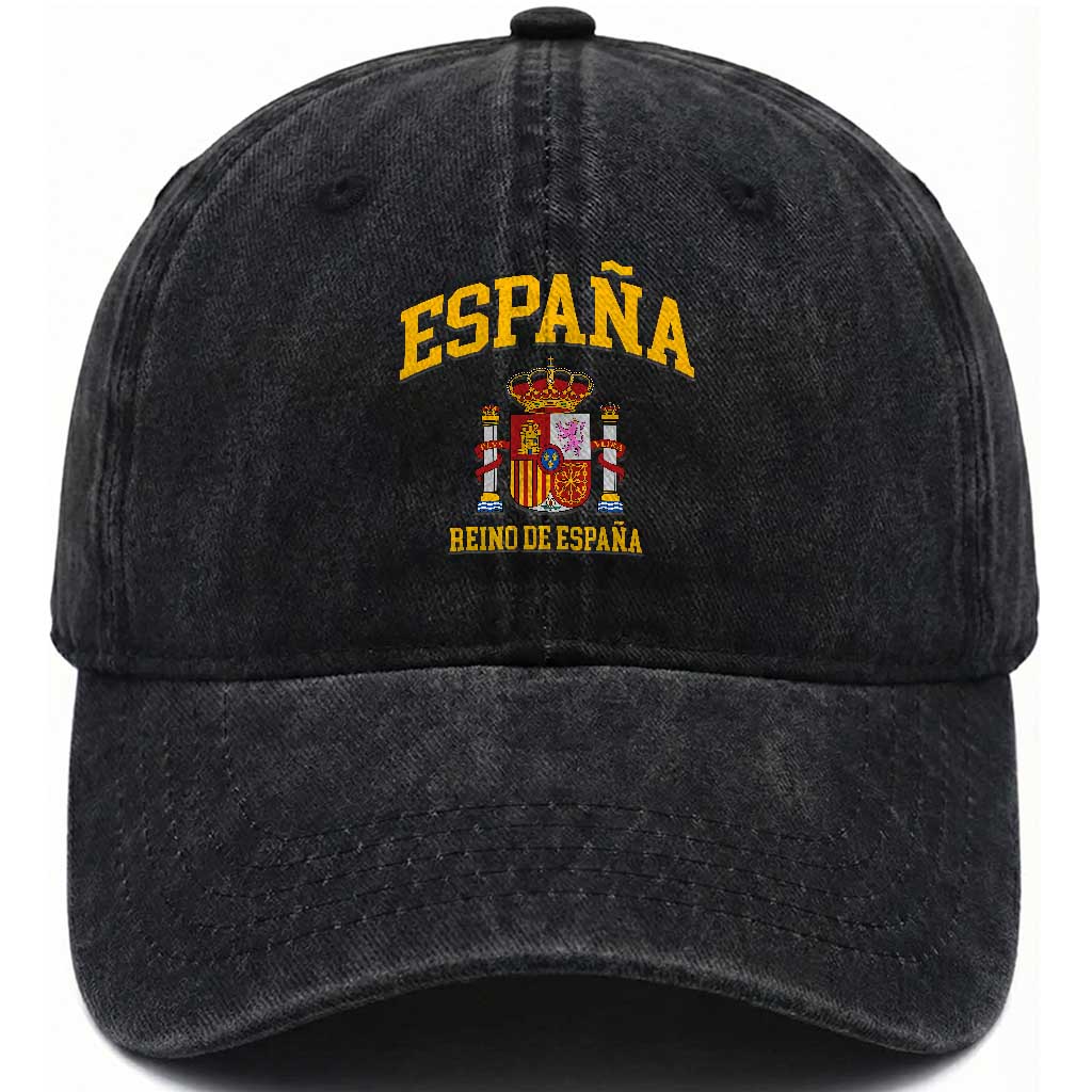Spain Reino De Espana Washed Cotton Baseball Cap Vintage Spanish Flag Coat of Arms