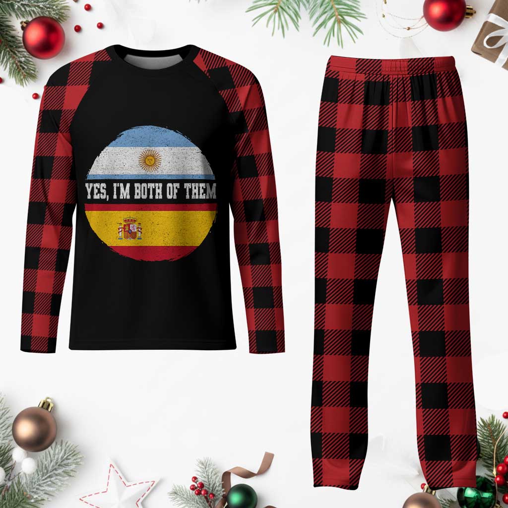 Spanish Argentinian Roots Plaid Pajama Set Yes I'm Both Of Them Vintage Spain Argentina Half Flag