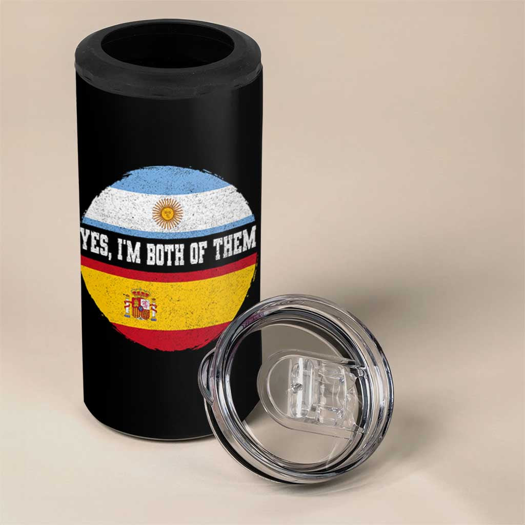Spanish Argentinian Roots 4 in 1 Can Cooler Tumbler Yes I'm Both Of Them Vintage Spain Argentina Half Flag