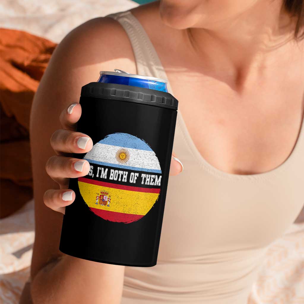 Spanish Argentinian Roots 4 in 1 Can Cooler Tumbler Yes I'm Both Of Them Vintage Spain Argentina Half Flag