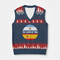 Spanish Argentinian Roots V-Neck Knit Sweater Vest Yes I'm Both Of Them Vintage Spain Argentina Half Flag