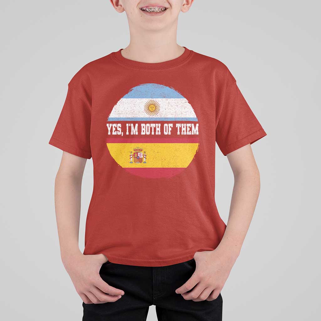Spanish Argentinian Roots T Shirt For Kid Yes I'm Both Of Them Vintage Spain Argentina Half Flag