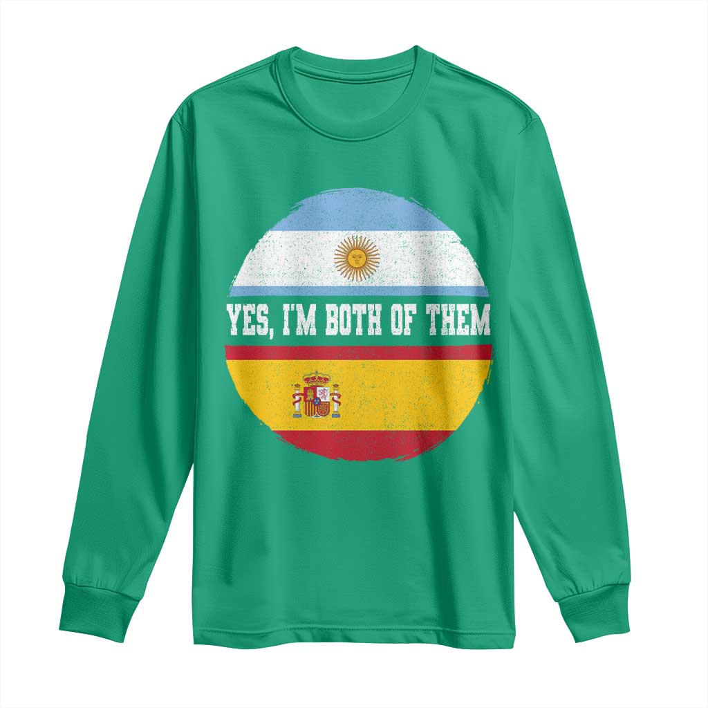 Spanish Argentinian Roots Long Sleeve Shirt Yes I'm Both Of Them Vintage Spain Argentina Half Flag