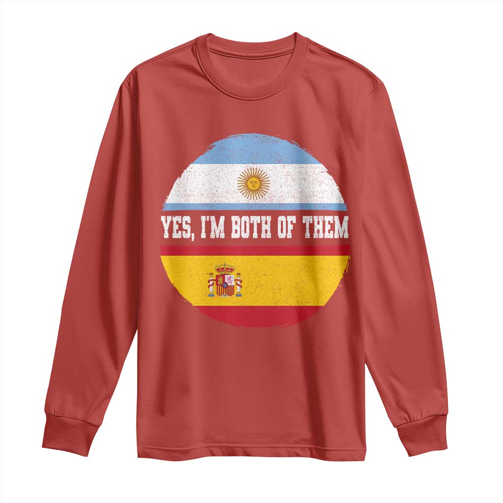 Spanish Argentinian Roots Long Sleeve Shirt Yes I'm Both Of Them Vintage Spain Argentina Half Flag