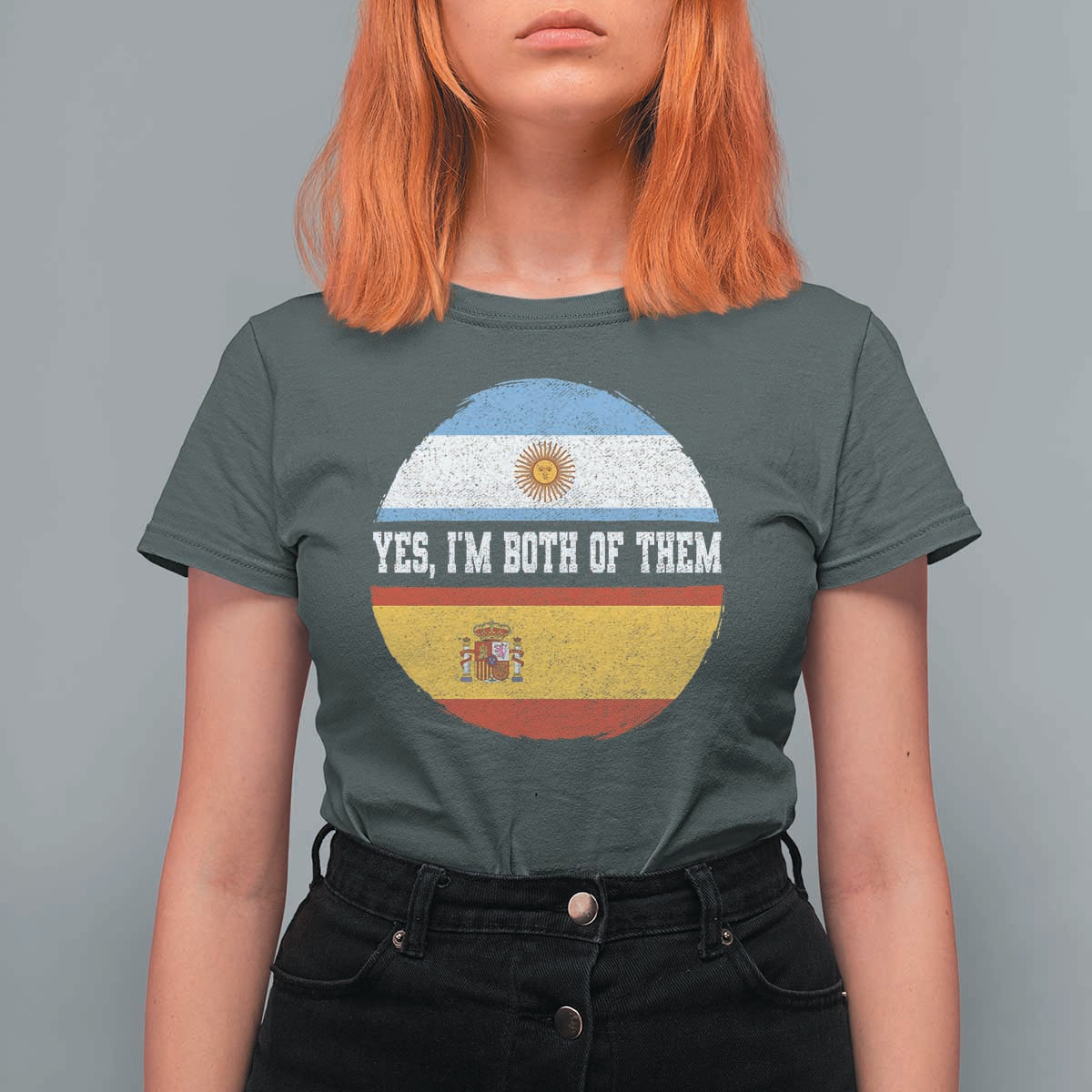 Spanish Argentinian Roots T Shirt For Women Yes I'm Both Of Them Vintage Spain Argentina Half Flag