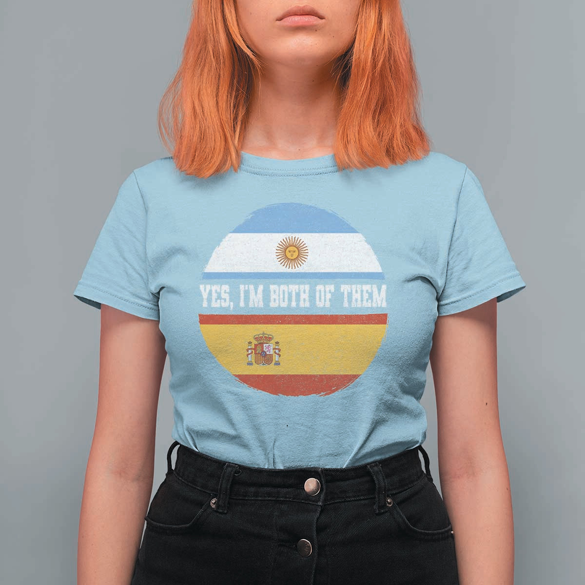 Spanish Argentinian Roots T Shirt For Women Yes I'm Both Of Them Vintage Spain Argentina Half Flag