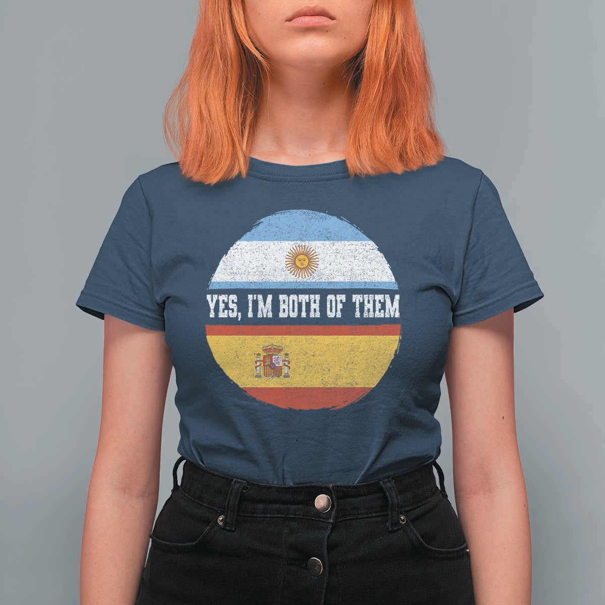 Spanish Argentinian Roots T Shirt For Women Yes I'm Both Of Them Vintage Spain Argentina Half Flag