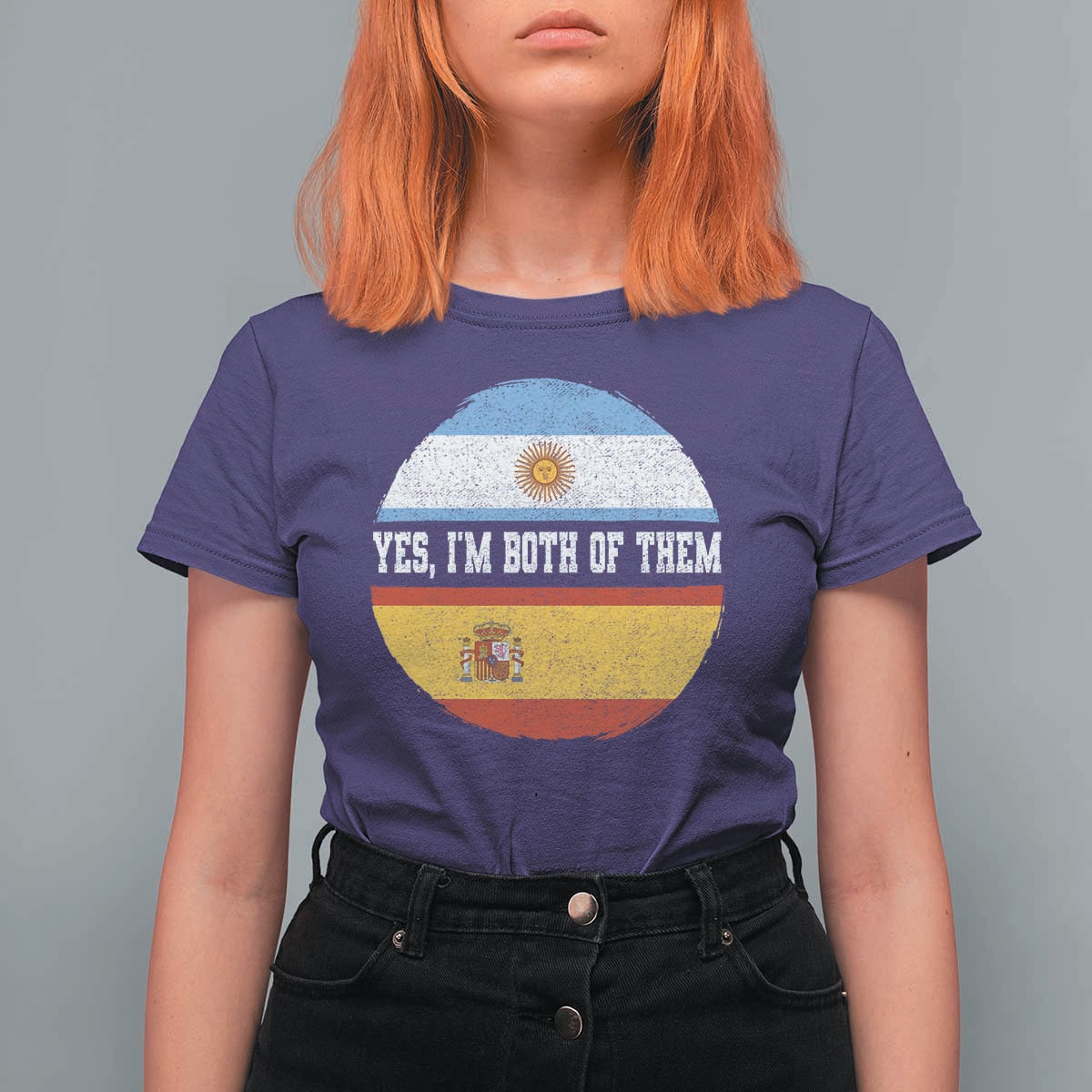 Spanish Argentinian Roots T Shirt For Women Yes I'm Both Of Them Vintage Spain Argentina Half Flag