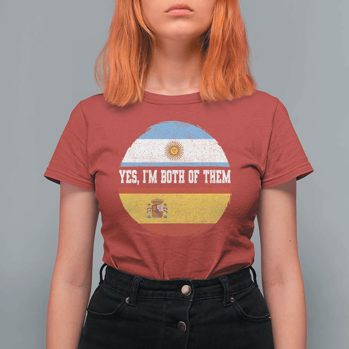 Spanish Argentinian Roots T Shirt For Women Yes I'm Both Of Them Vintage Spain Argentina Half Flag