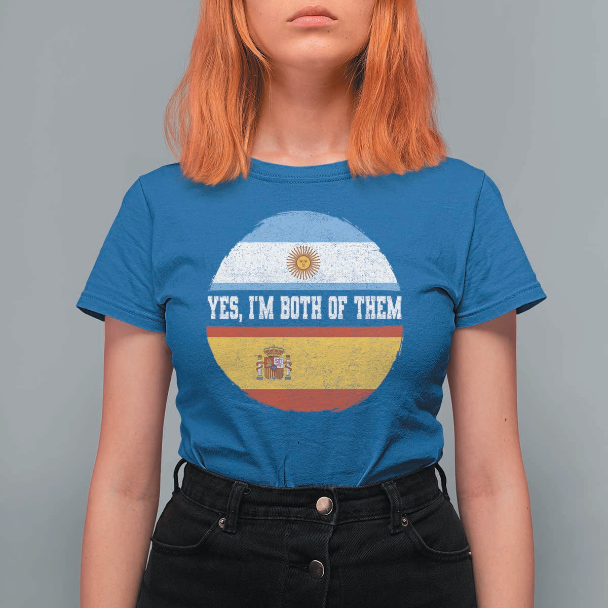 Spanish Argentinian Roots T Shirt For Women Yes I'm Both Of Them Vintage Spain Argentina Half Flag