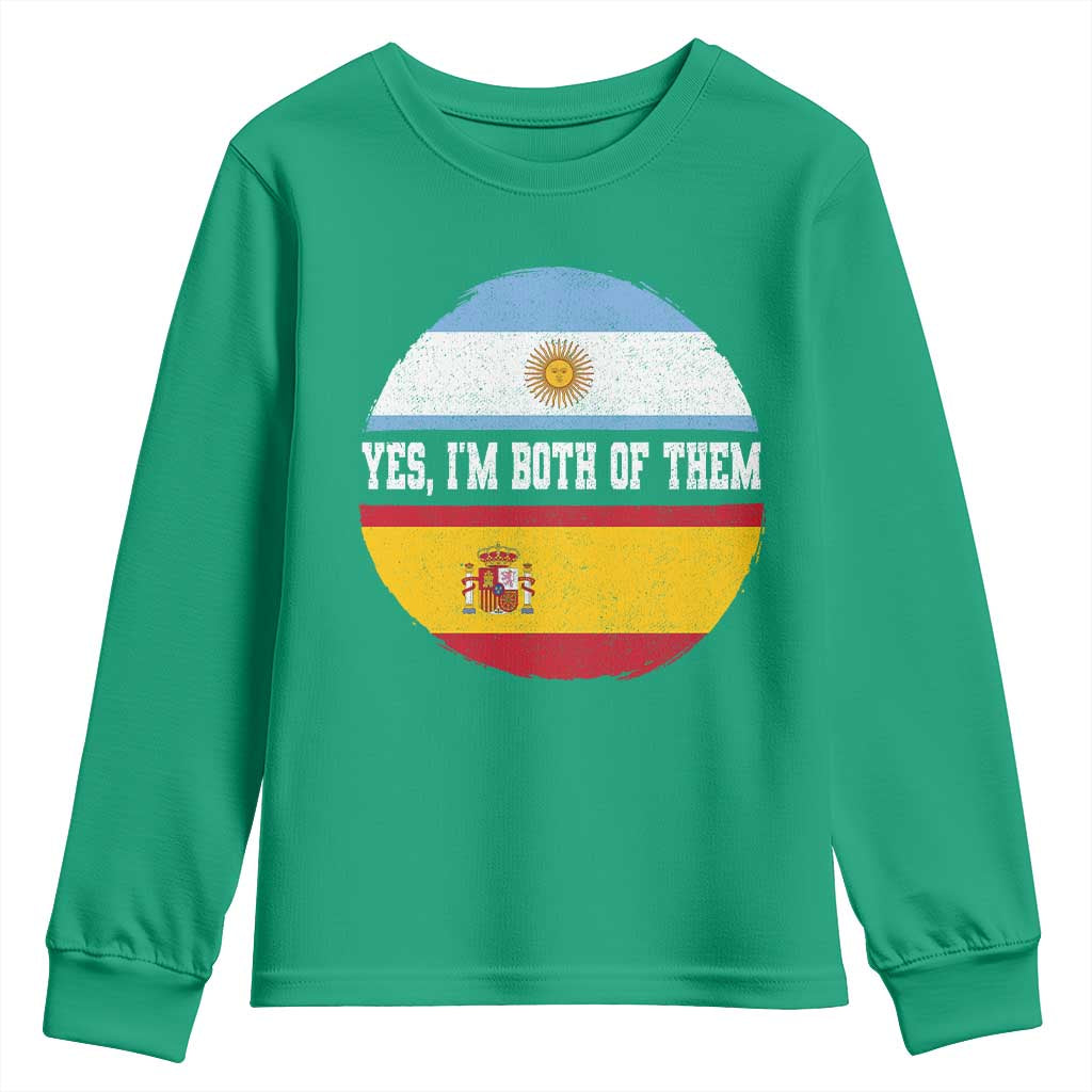 Spanish Argentinian Roots Youth Sweatshirt Yes I'm Both Of Them Vintage Spain Argentina Half Flag