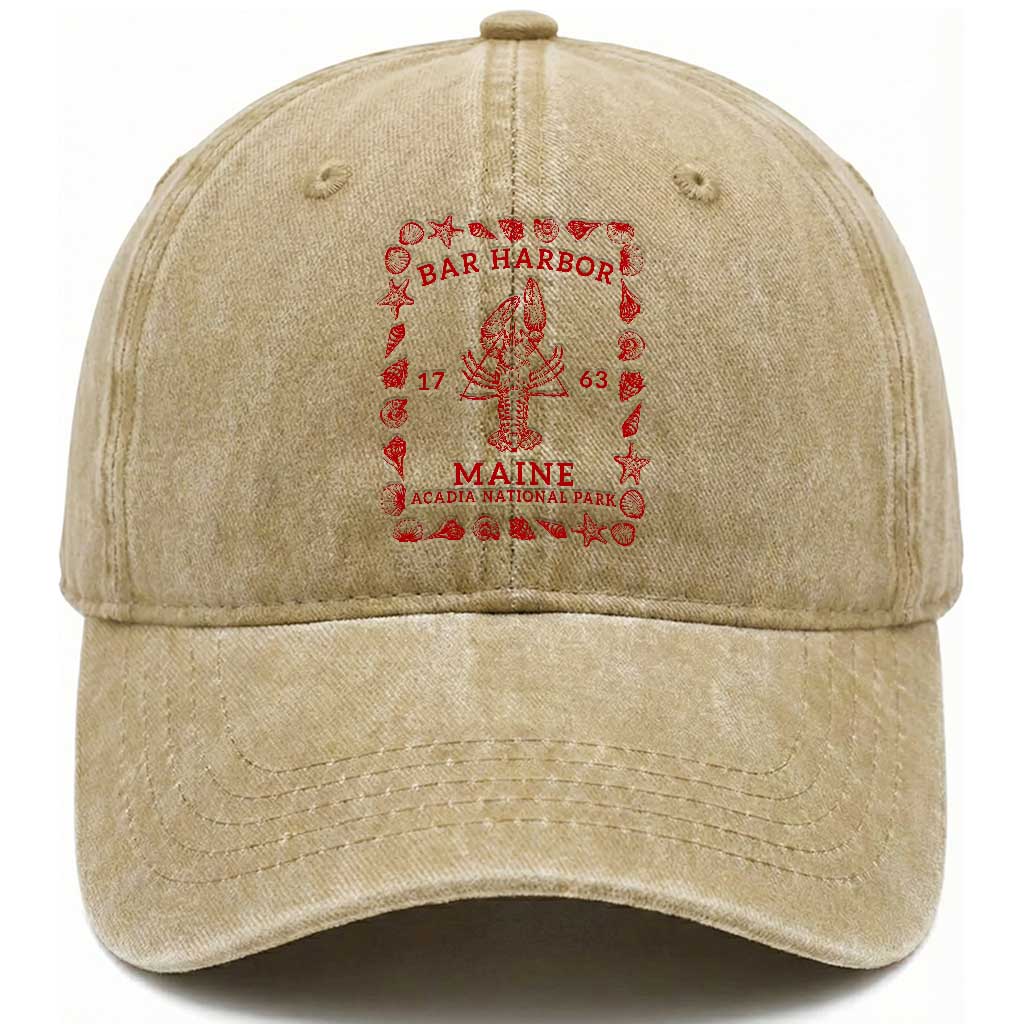 Bar Harbor Maine Lobster Acadia National Park 1763 Washed Cotton Baseball Cap