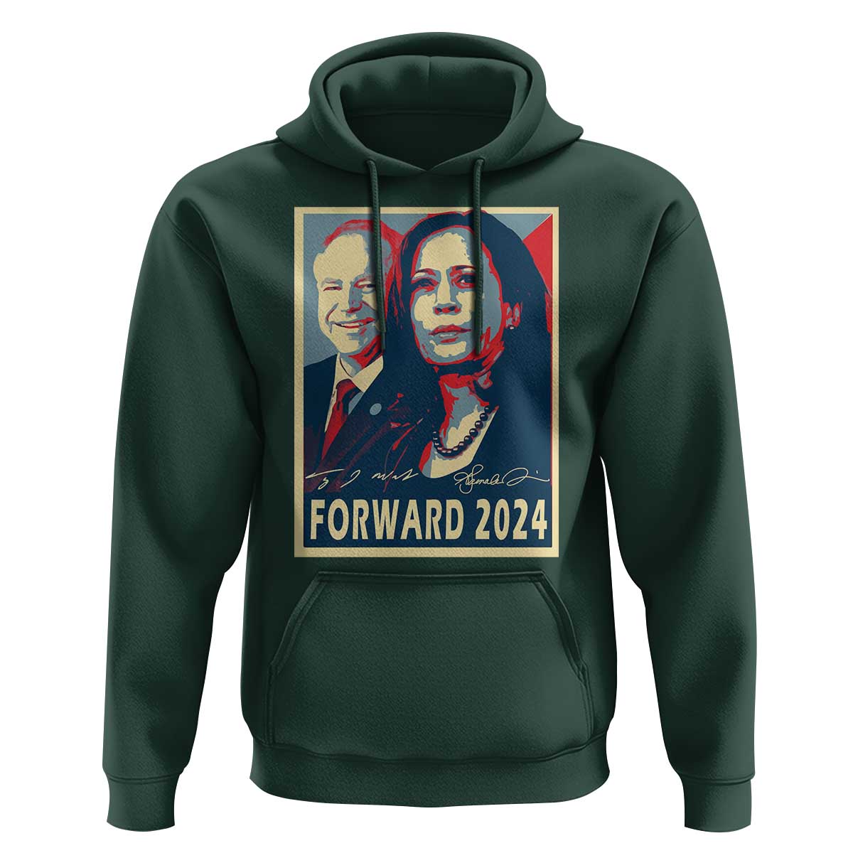 Harris Walz Hoodie Forward 2024 Not Going Back Signature Portraits - Wonder Print Shop