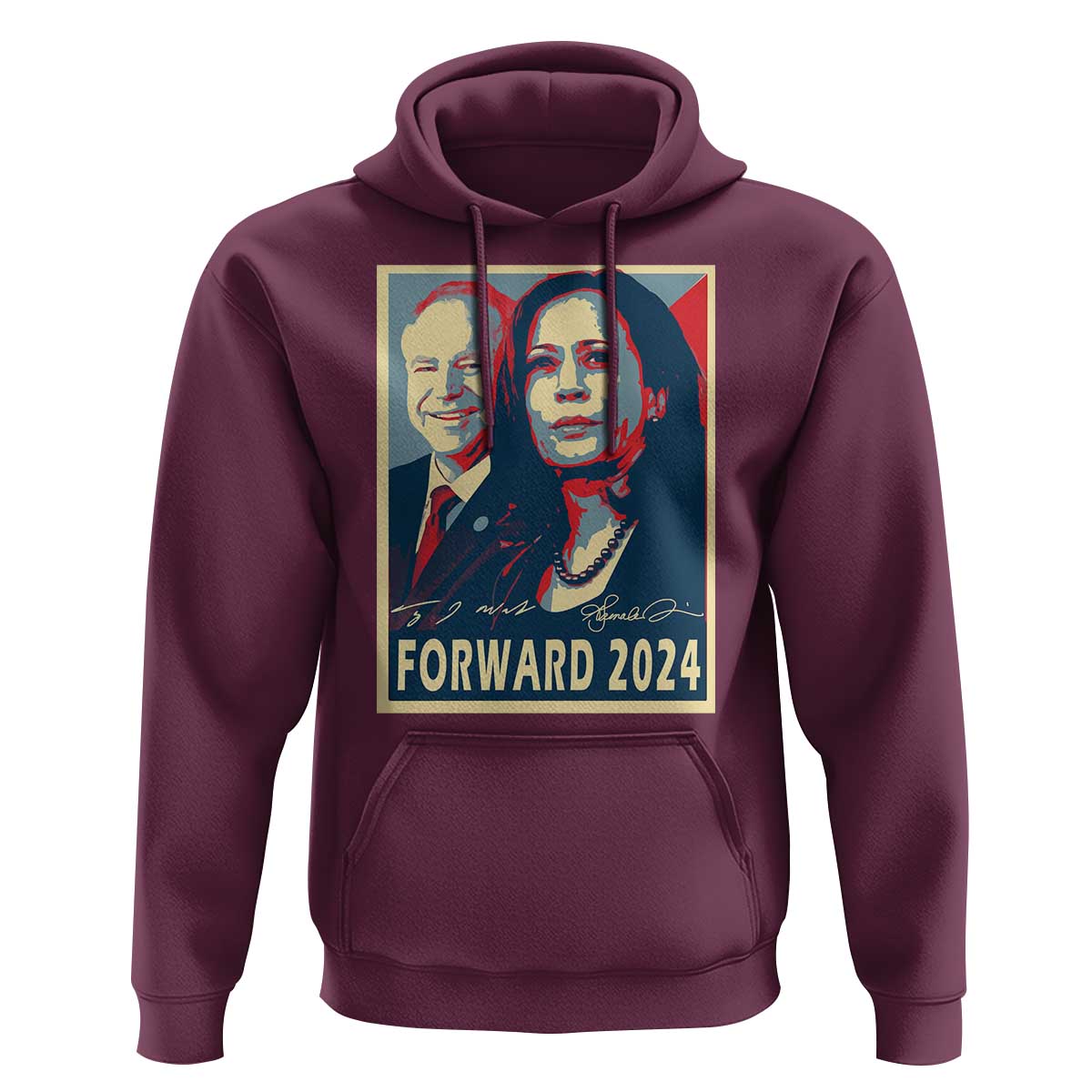 Harris Walz Hoodie Forward 2024 Not Going Back Signature Portraits - Wonder Print Shop