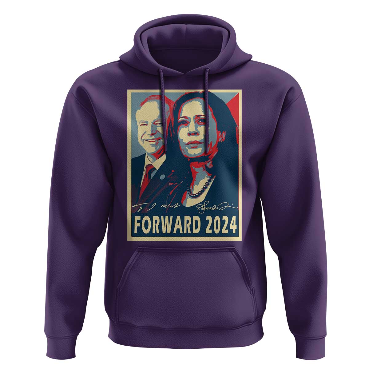 Harris Walz Hoodie Forward 2024 Not Going Back Signature Portraits - Wonder Print Shop