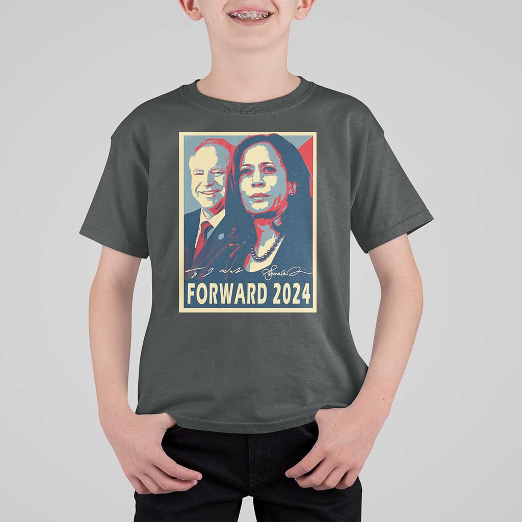 Harris Walz T Shirt For Kid Forward 2024 Not Going Back Signature Portraits - Wonder Print Shop