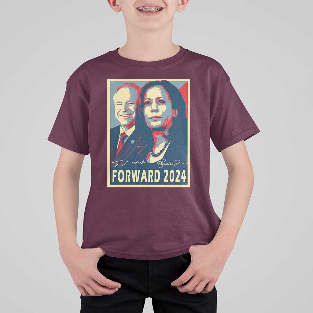 Harris Walz T Shirt For Kid Forward 2024 Not Going Back Signature Portraits - Wonder Print Shop