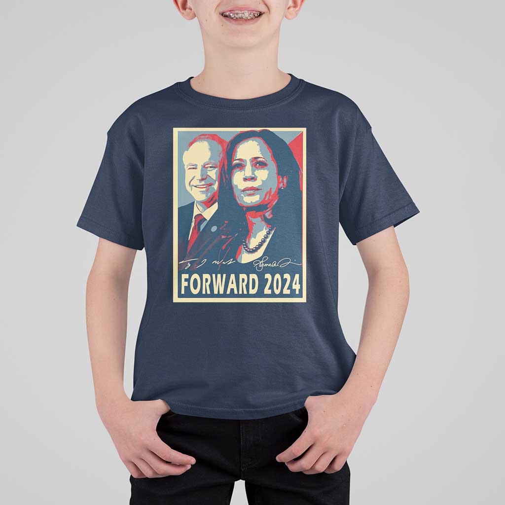 Harris Walz T Shirt For Kid Forward 2024 Not Going Back Signature Portraits - Wonder Print Shop