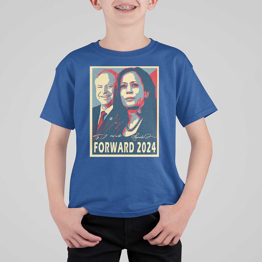 Harris Walz T Shirt For Kid Forward 2024 Not Going Back Signature Portraits - Wonder Print Shop