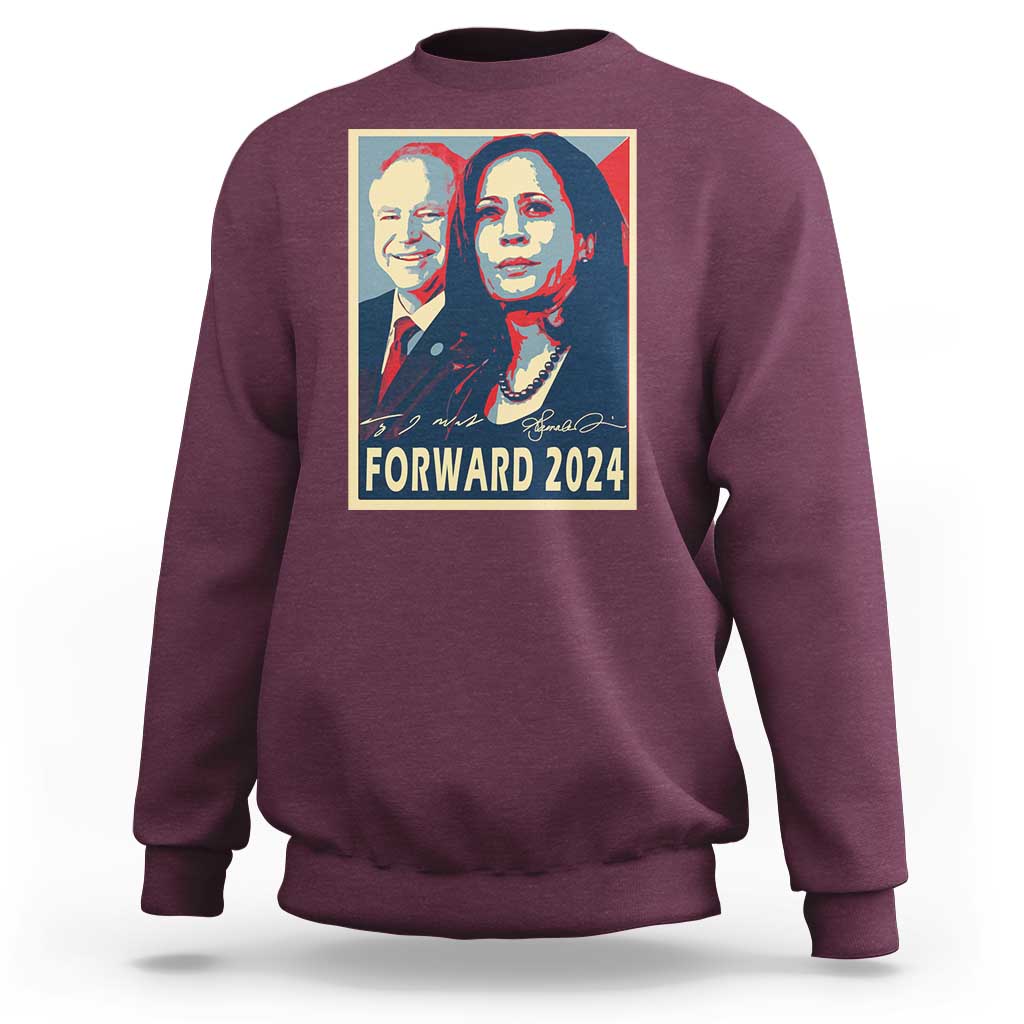 Harris Walz Sweatshirt Forward 2024 Not Going Back Signature Portraits - Wonder Print Shop
