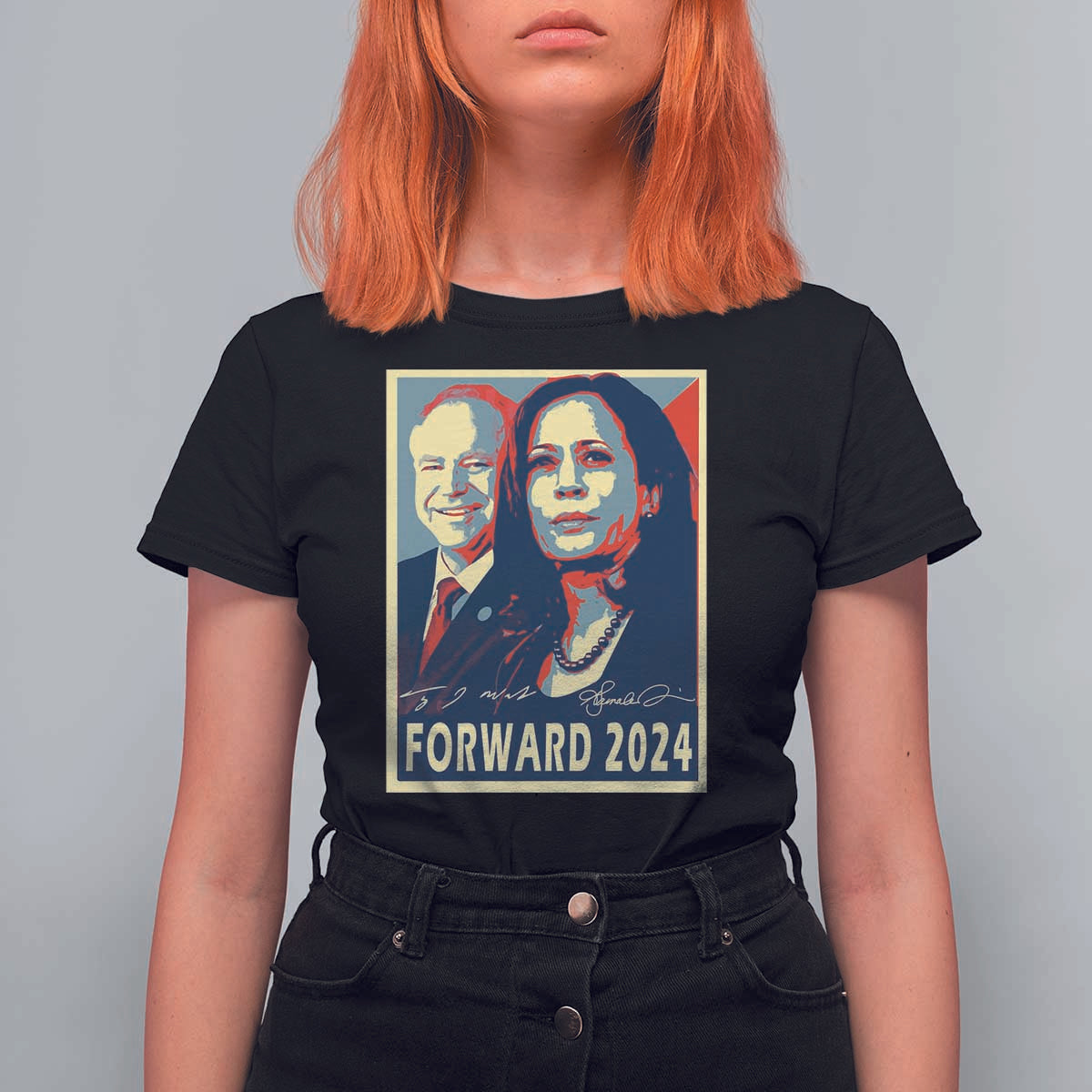 Harris Walz T Shirt For Women Forward 2024 Not Going Back Signature Portraits - Wonder Print Shop