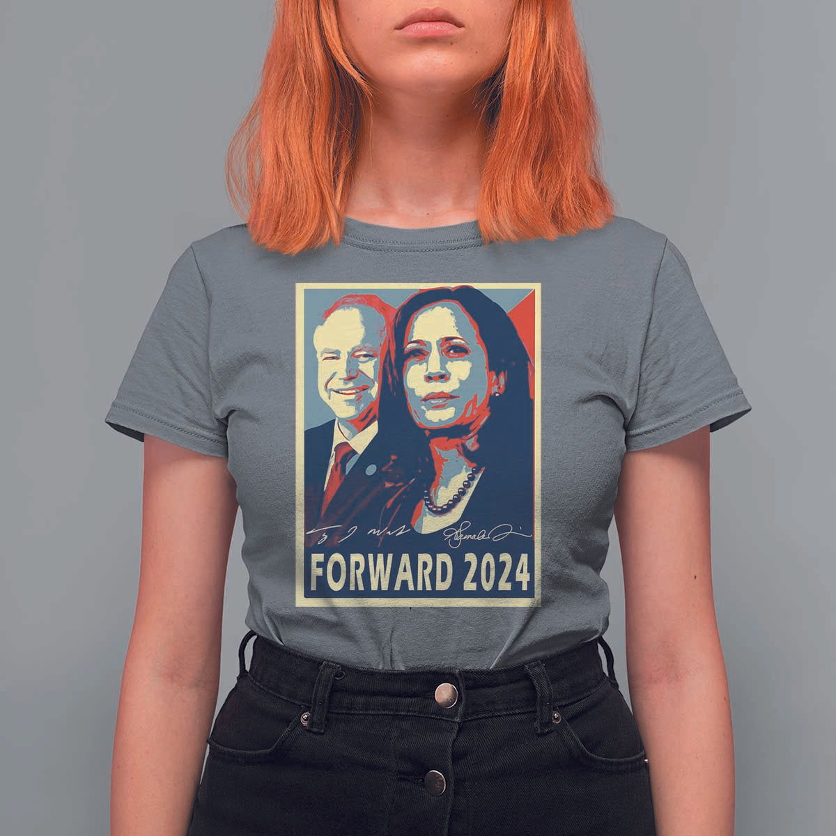 Harris Walz T Shirt For Women Forward 2024 Not Going Back Signature Portraits - Wonder Print Shop
