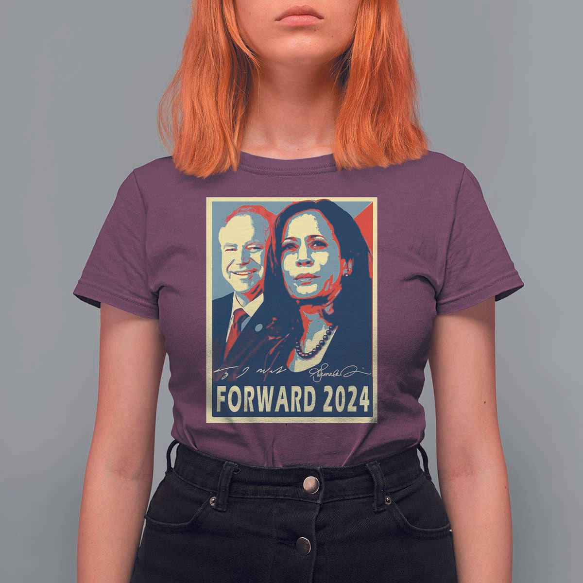 Harris Walz T Shirt For Women Forward 2024 Not Going Back Signature Portraits - Wonder Print Shop