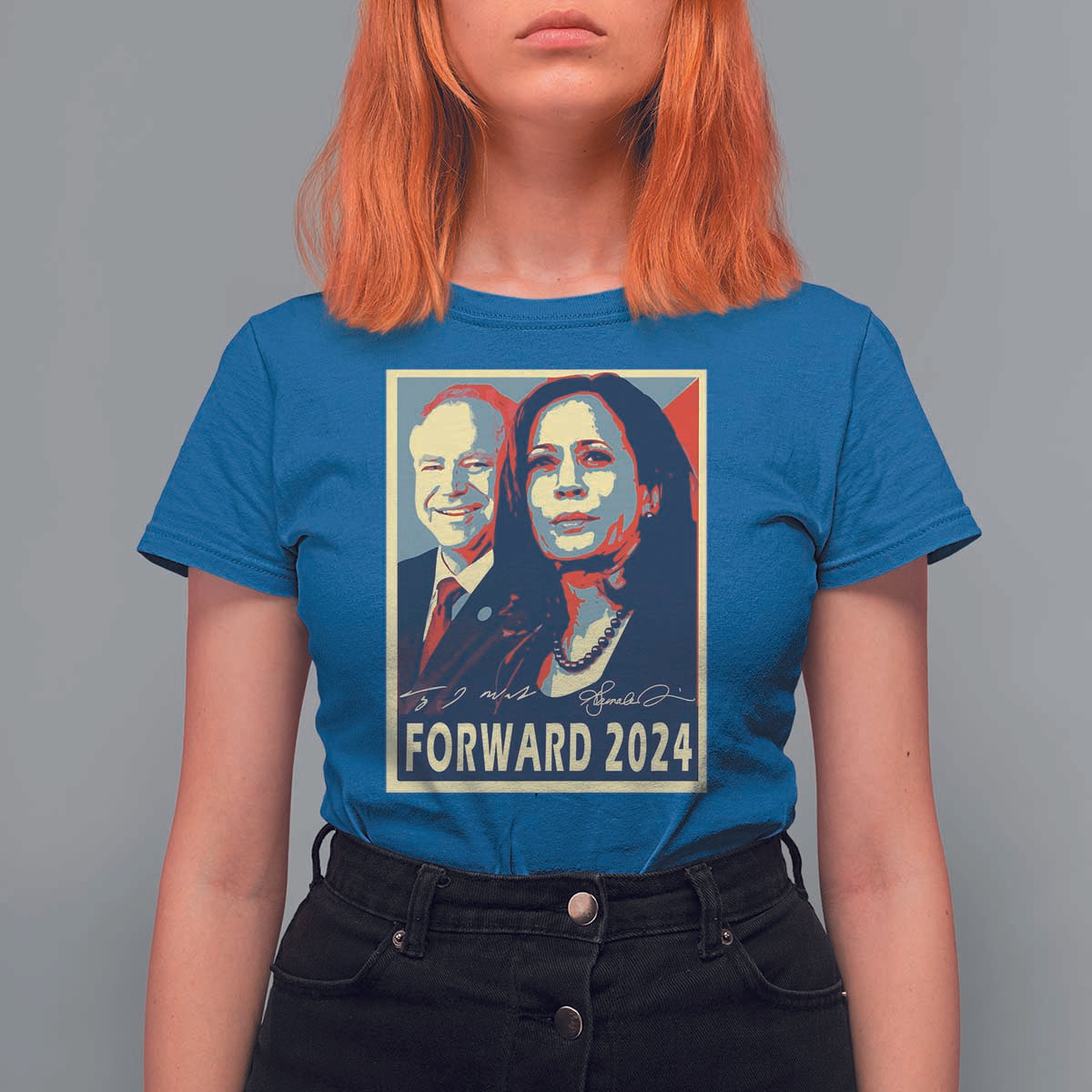 Harris Walz T Shirt For Women Forward 2024 Not Going Back Signature Portraits - Wonder Print Shop
