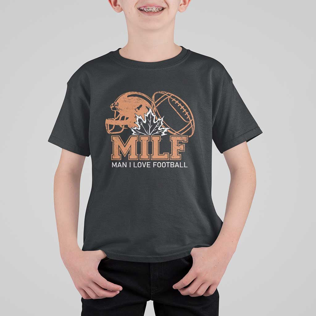 Funny American Football T Shirt For Kid MILF Man I Love Footbal Maple Leaf Vintage Footbal Helmet TS11