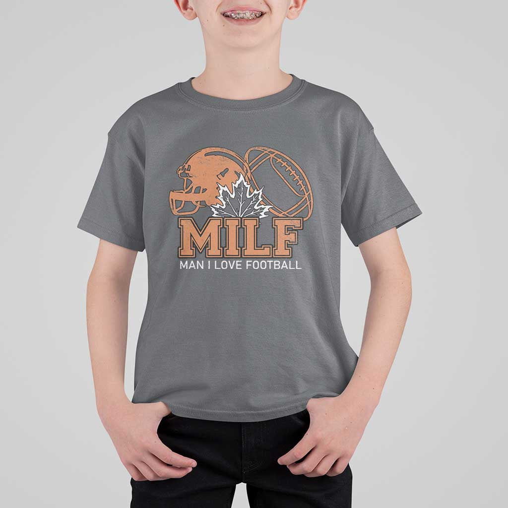 Funny American Football T Shirt For Kid MILF Man I Love Footbal Maple Leaf Vintage Footbal Helmet TS11