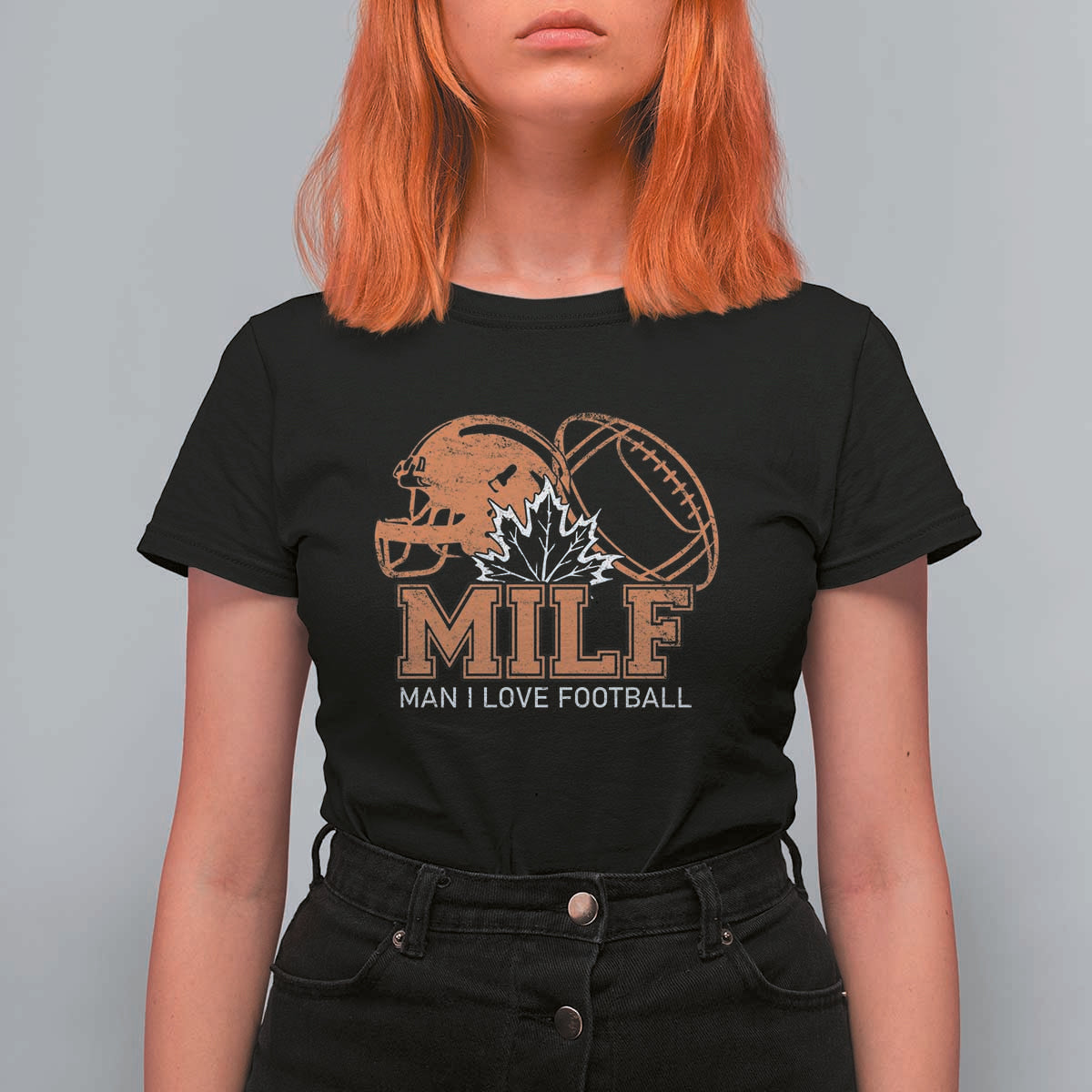 Funny American Football T Shirt For Women MILF Man I Love Footbal Maple Leaf Vintage Footbal Helmet TS11
