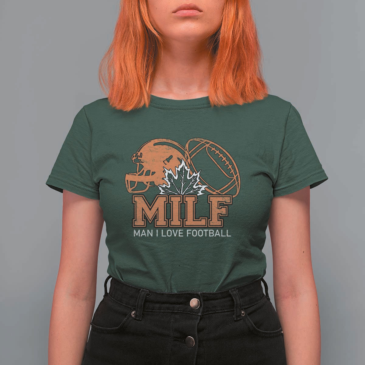 Funny American Football T Shirt For Women MILF Man I Love Footbal Maple Leaf Vintage Footbal Helmet TS11