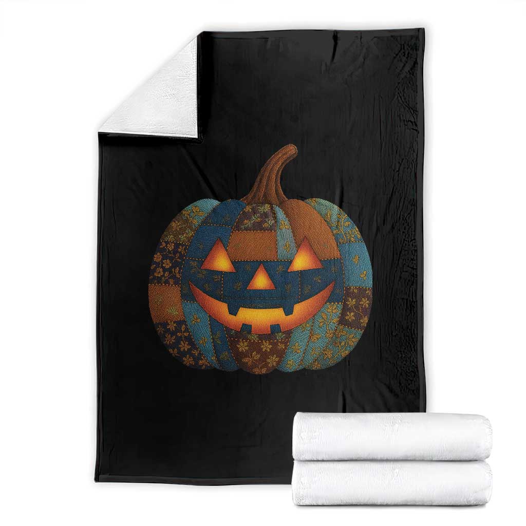 Halloween Blue Denim Patchwork Spooky Pumpkin Throw Blanket - Wonder Print Shop