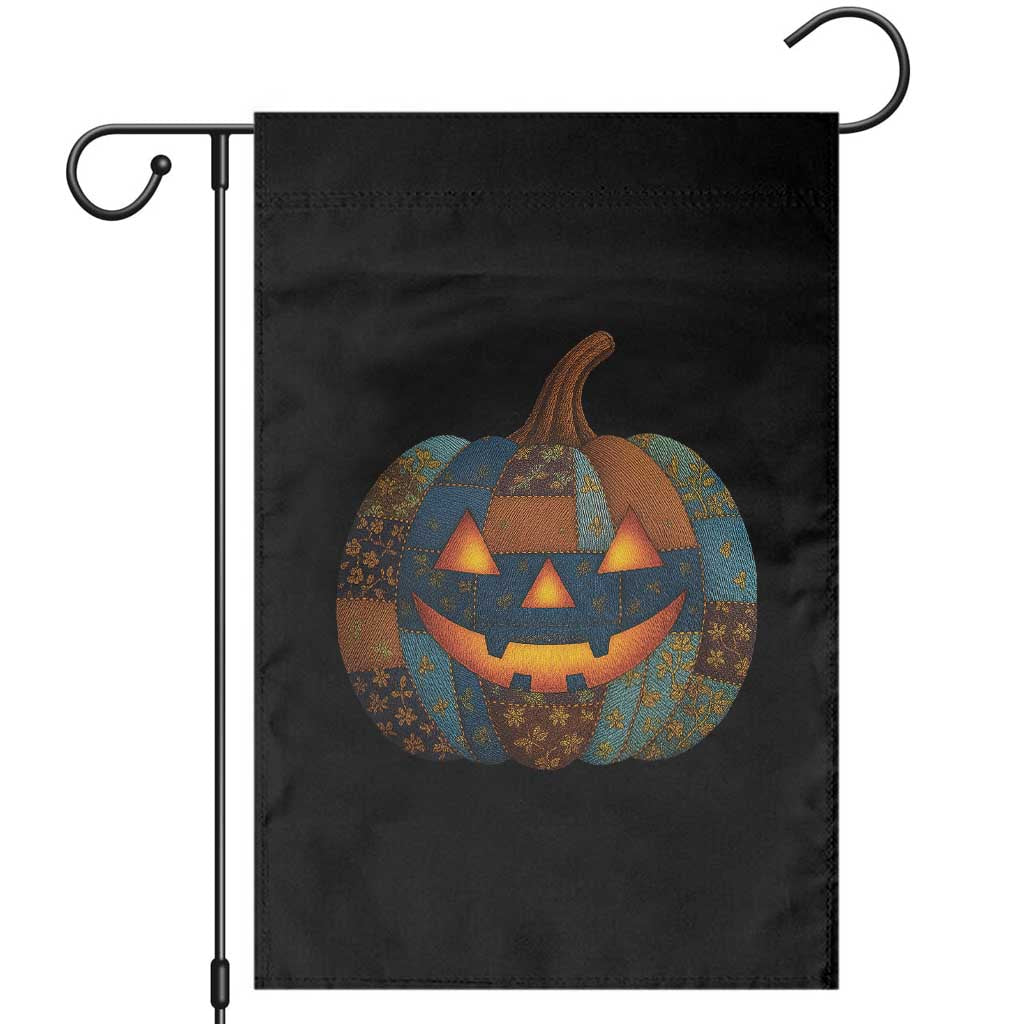 Halloween Blue Denim Patchwork Spooky Pumpkin Garden Flag - Wonder Print Shop