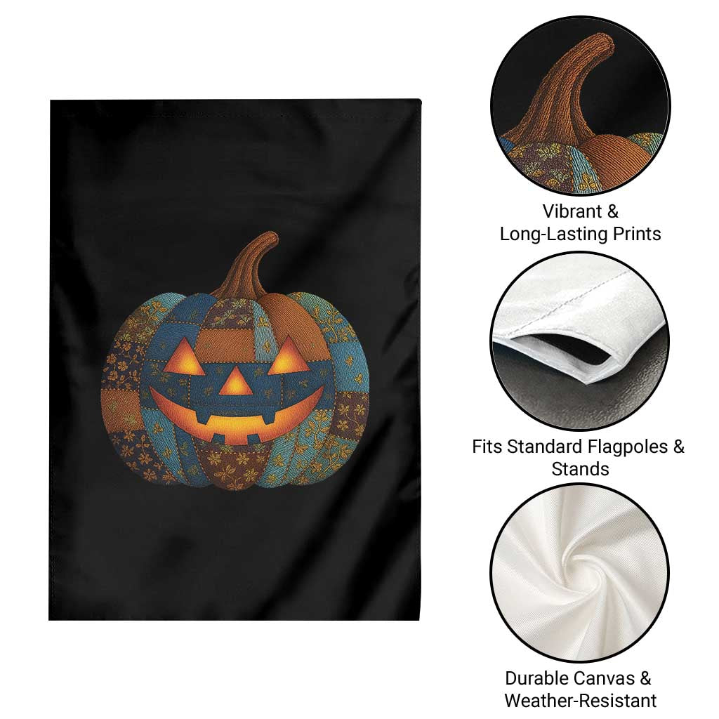 Halloween Blue Denim Patchwork Spooky Pumpkin Garden Flag - Wonder Print Shop