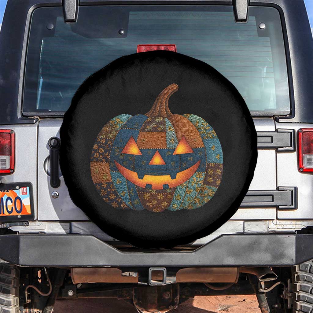 Halloween Blue Denim Patchwork Spooky Pumpkin Spare Tire Cover - Wonder Print Shop