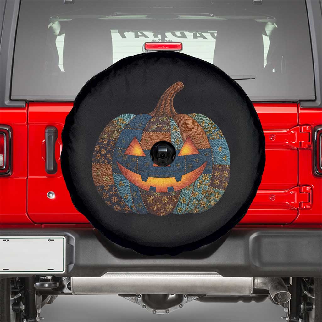 Halloween Blue Denim Patchwork Spooky Pumpkin Spare Tire Cover - Wonder Print Shop