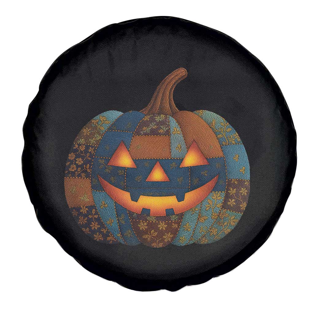 Halloween Blue Denim Patchwork Spooky Pumpkin Spare Tire Cover - Wonder Print Shop
